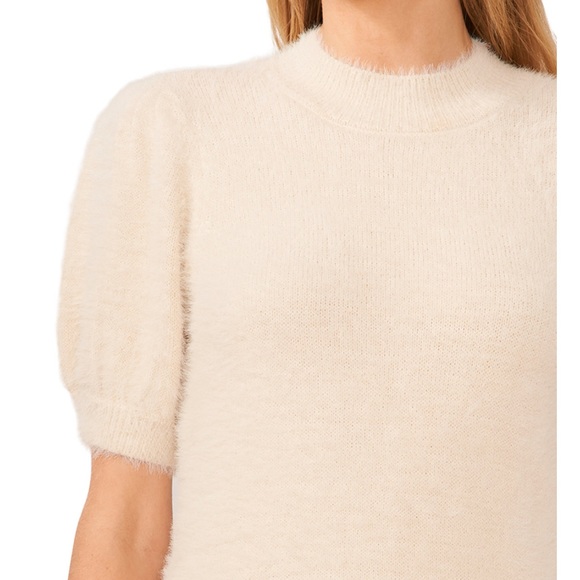 Almond Colored Fuzzy Short Sleeve Sweater - Picture 2 of 5